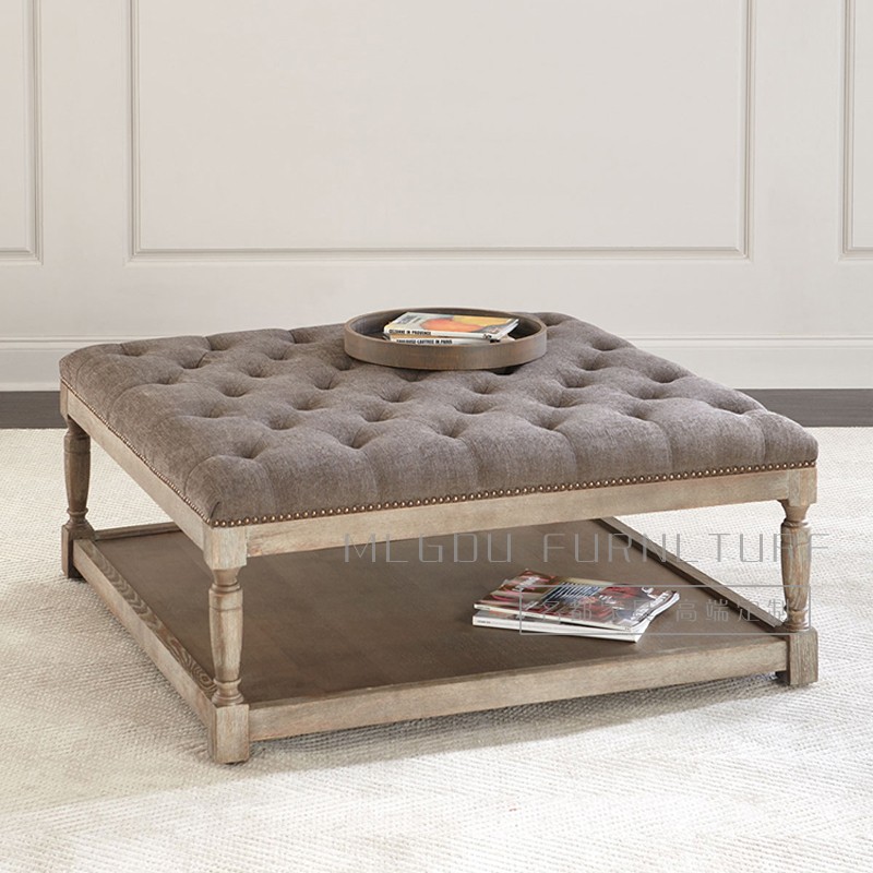 American Countryside Solid Wood Tea Table Simple Cotton Hemp Cloth Art Soft Bag Pull Button Tea Table Coffee Table Retro Soft Bag Tea Table