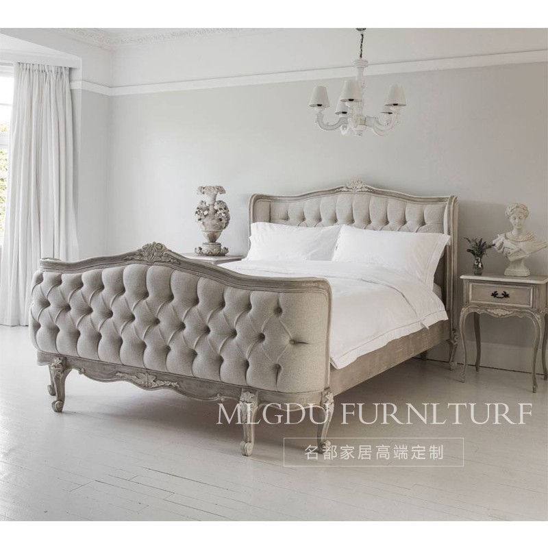 French solid wood bedside cabinet solid wooden wooden blossom gray wedding bed bedside cabinet high - end villa solid wood bedside cabinet