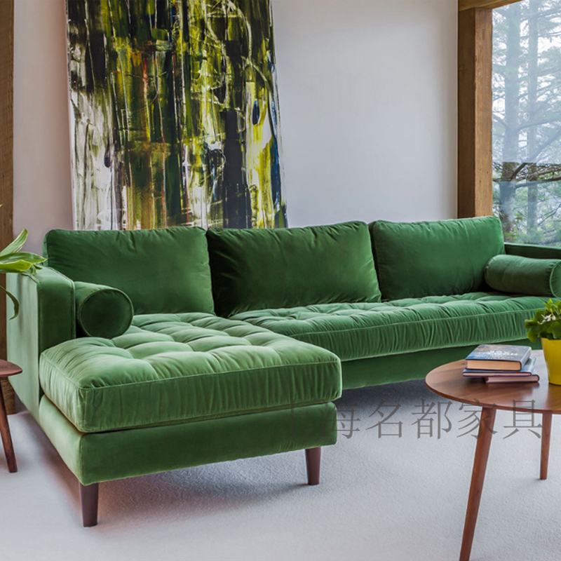 Eurostyle multi-position corner sofa rear modern green suede cloth L type sofa small family type simple sofa set to do