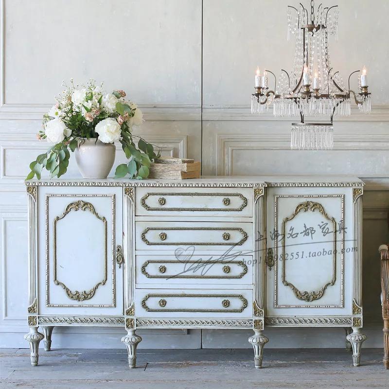 French neoclassical solid wood carved drawer cabinet European retro dining cabinet living room decorative cabinet American country storage cabinet