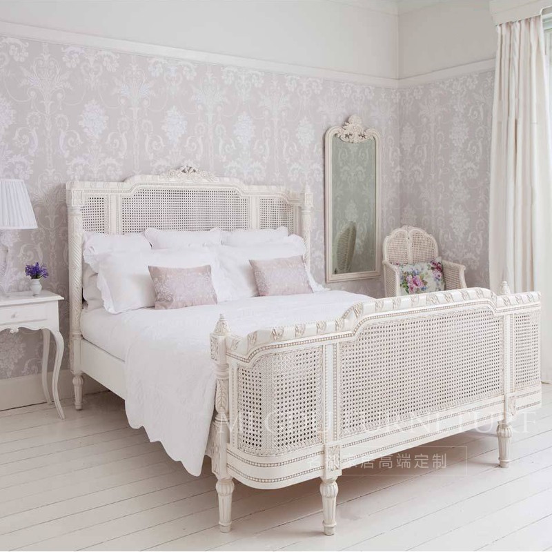 American Countryside Solid Wood Bed Sample Board Room Double Wedding Bed Imitation Ancient Double Man Bed Neoclassical Carved Solid Wood Vine Bed