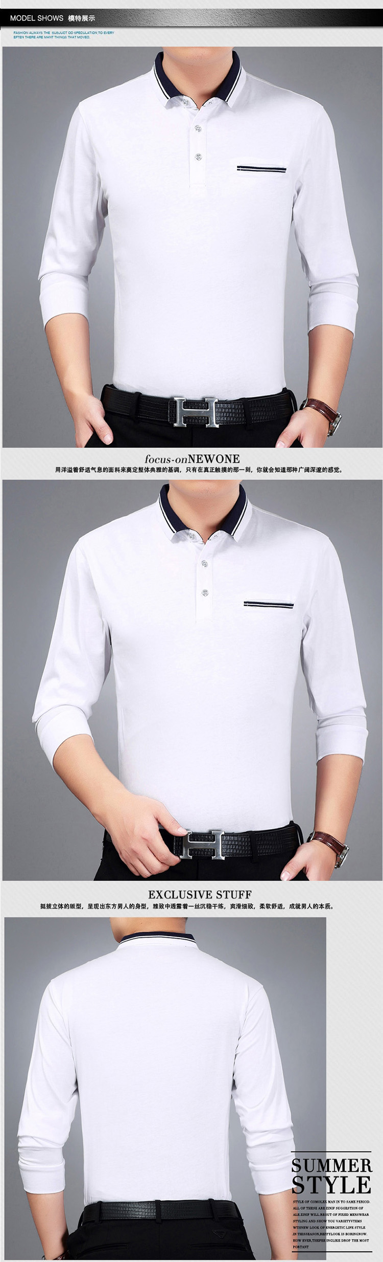 Mùa xuân cotton trung niên nam dài tay áo thun nam trung niên ve áo lỏng lẻo bố cộng với phân bón XL áo thun ba lỗ