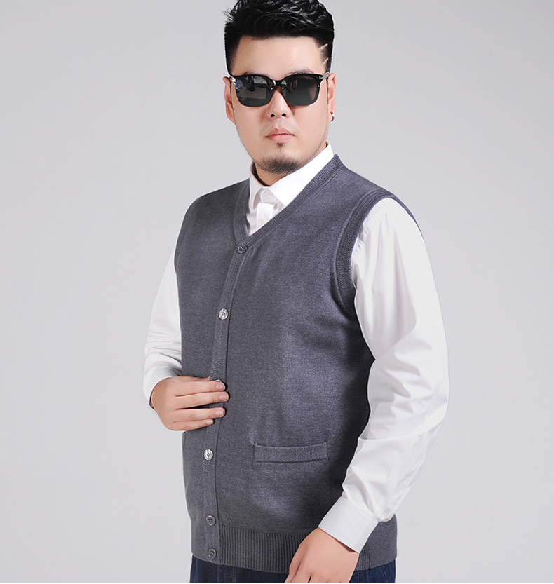 Mùa thu và mùa đông đan vest nam trung niên cộng với phân bón XL nam chất béo người đàn ông cardigan vest cha vest áo khoác