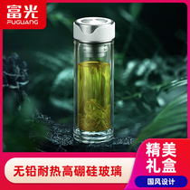 Rich Light Double Glazed Cup Tea Water Separation Tea Cup Personal Special China Wind Design Upscale Gift Box Water Glass Woman