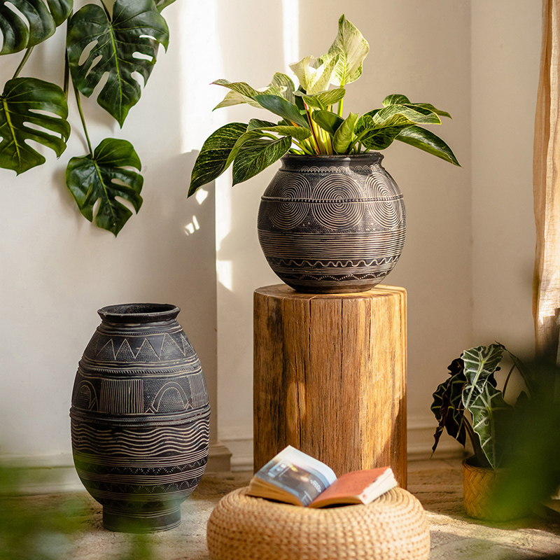 Culvert African Art Ancient Jars Flower cement Decorative Flower Pot Vase Pottery Jar Retro Earth Peava Jar National Wind-Taobao