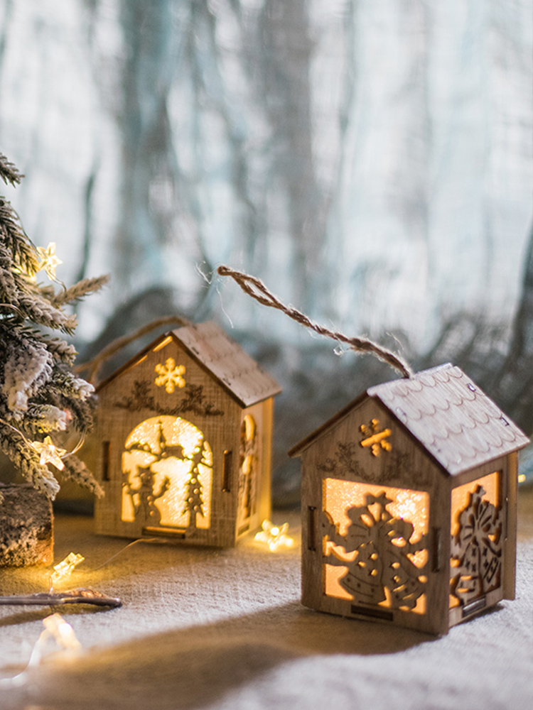 Christmas small house, wooden creative tabletop lighting hanging decorations,_voghion.com