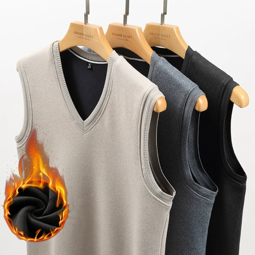 Демисезонный утепленный жилет для мальчиков, удерживающий тепло трикотажный свитер без рукавов, V-образный вырез