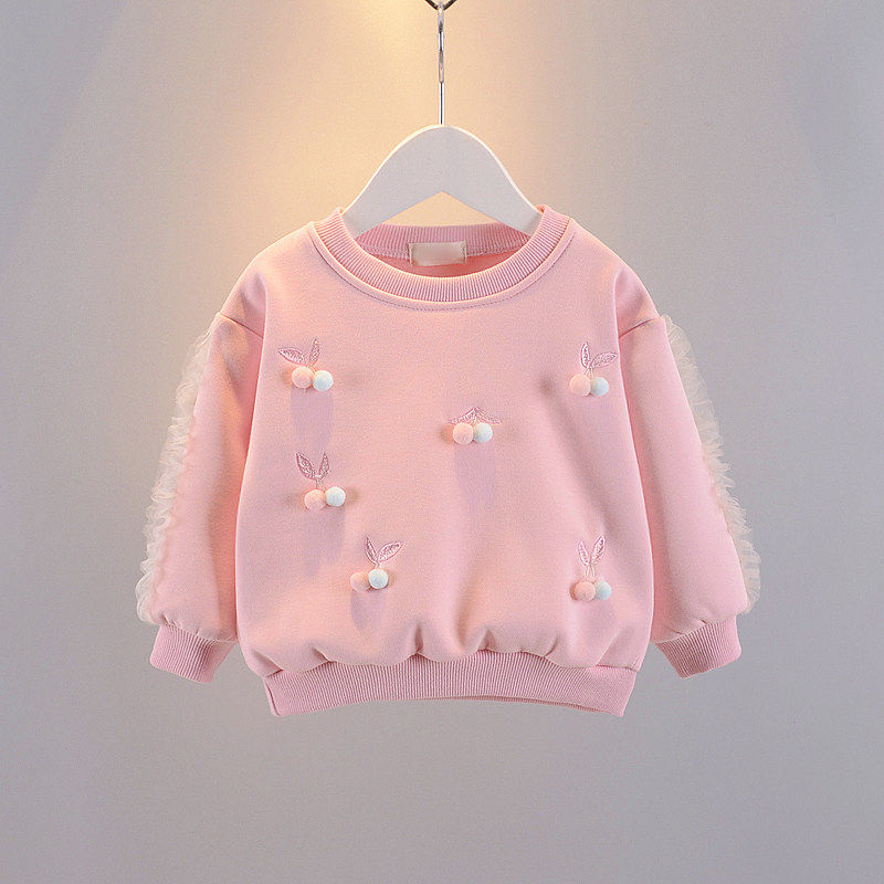 2021 autumn winter new children dress girl foreign pie round thick cotton T children long sleeve plus suede blouse baby hooded jacket