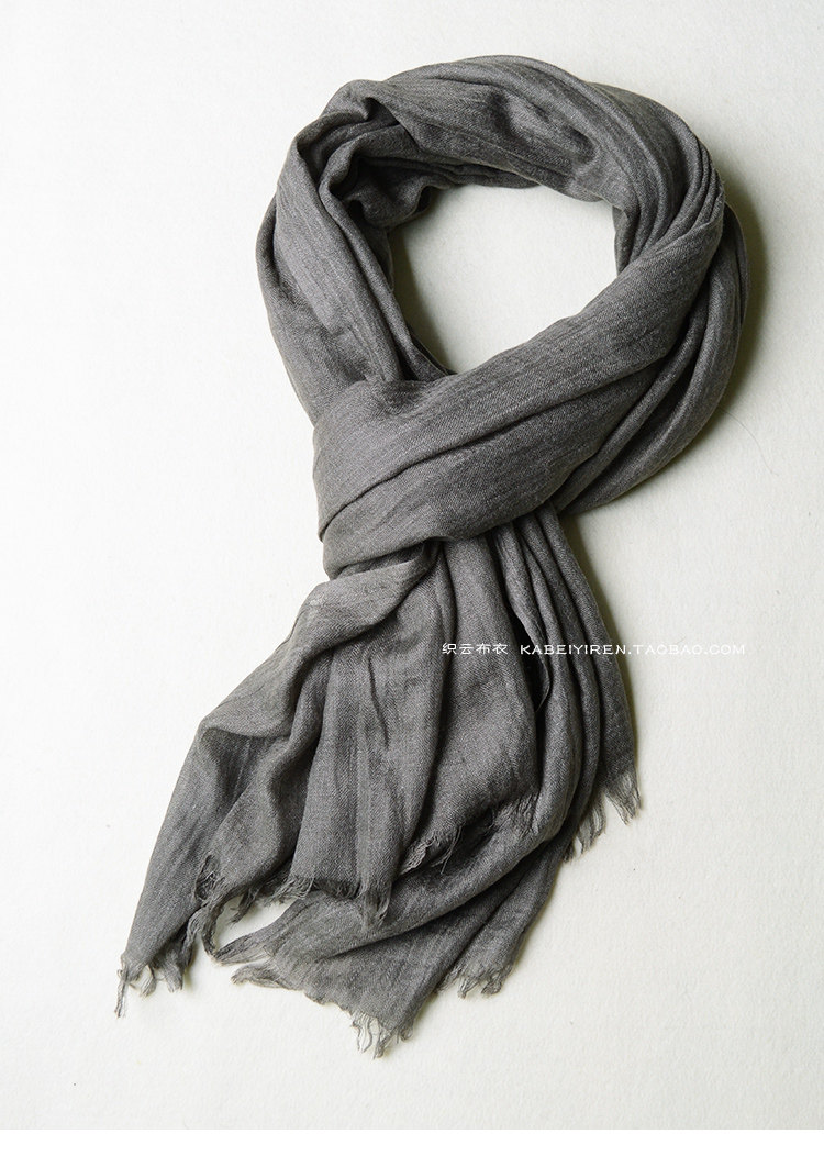 春夏季薄款男士围巾深灰色百搭黑色纯色棉麻年轻人围巾女防晒披肩详情35