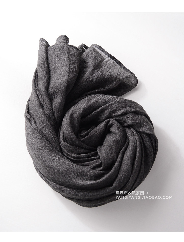 春夏季薄款男士围巾深灰色百搭黑色纯色棉麻年轻人围巾女防晒披肩详情15
