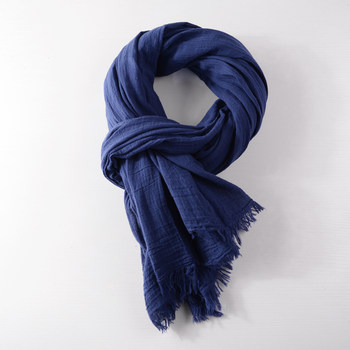 Japanese-Style Solid Color Thin Scarf for Men, Autumn and Winter, Frayed Edge, Dark Blue, Navy Blue, Gray, Cotton and Linen Scarf, Casual for Men and Women