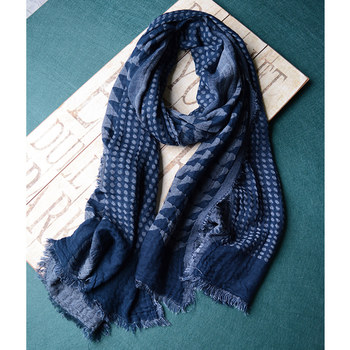 Japanese Style Spring, Autumn and Winter Men's Scarf, Thin Pure Cotton Batik-Style Blue Scarf, Trendy Versatile Casual and Unique