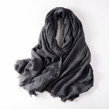 Japanese-Style Premium Autumn and Winter Scarf, Black and Gray Pleated Scarf, Cotton and Linen, Autumn and Winter, Unisex, Warm, Casual, Stylish, High-End Feel