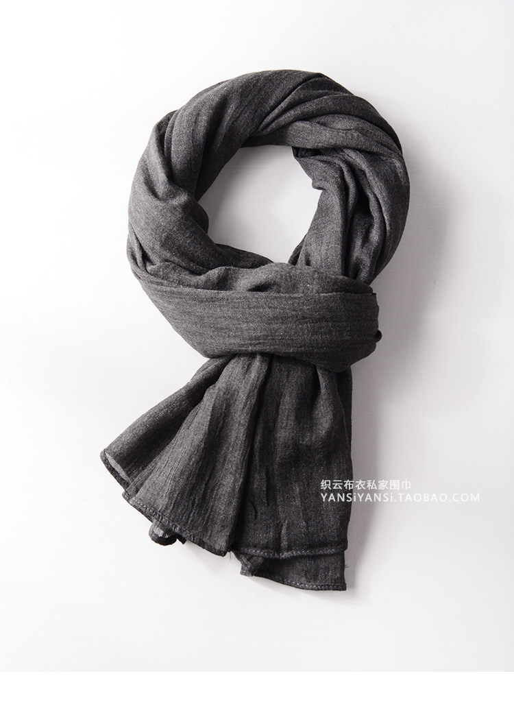 春夏季薄款男士围巾深灰色百搭黑色纯色棉麻年轻人围巾女防晒披肩详情13
