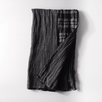 Japanese-Style Scarf for Men, Patchwork Casual Unisex Versatile Cotton and Linen Plaid Retro Color-Block Navy Gray Scarf, High-End