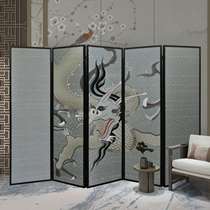 Customized new Chinese style Chinese dragon embroidery folding screen partition tea room living room office background wall porch painting