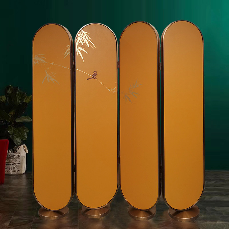 New Chinese screen partition folding movable living room hotel porch office light luxury partition background wall customization