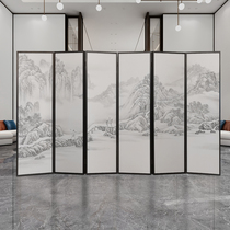 New Chinese style Jiangshan Wanli Figure hand-painted silk wall cloth folding mobile landscape screen partition simple hotel customization