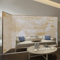 Chinese texture screen L-shaped partition Custom Hotel mural decoration painting office Villa conference room bedside