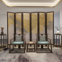 New Chinese hand-painted semi-transparent Georgette folding mobile screen partition living room simple solid wood Office Customization