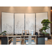 Customized plum blossom three-way screen painting metal frame porch partition simple modern living room office folding mobile screen