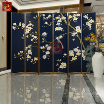 Hand-painted paint screen flowers and birds Chinese screen partition living room folding mobile simple modern living room office fold