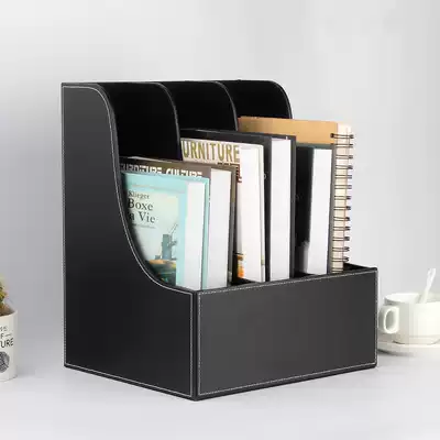 Office multi-layer document rack bill magazine data storage block triple File frame desktop leather file holder