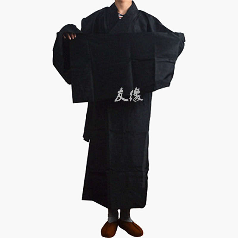 Taoist supplies Tao Clothing Qingyi Dharma Instrument Diagonal Placket Robe Daoist Robe Daoist Robe Single Layer Long Sleeve Dharma Robe Pure Black