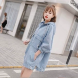 Осенняя джинсовая длинная толстовка с капюшоном, платье, юбка, средней длины, в корейском стиле, коллекция 2023