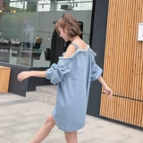 Осеннее платье-комбинация, дорожное джинсовое платье, 2020, в корейском стиле, открытые плечи