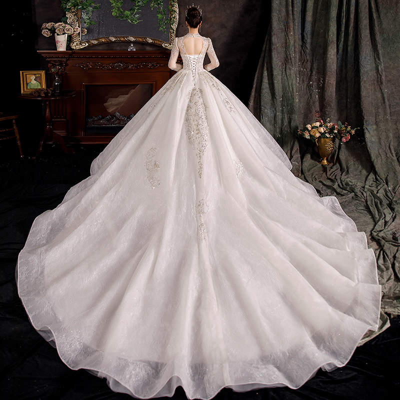 Long -sleeved wedding dress 2022 new summer court style heavy work -style main wedding dress high -level sense luxury big tail is thin Long -sleeved wedding dress 2022 new summer court style heavy work -style main wedding dress high -level sense luxury big tail is thin