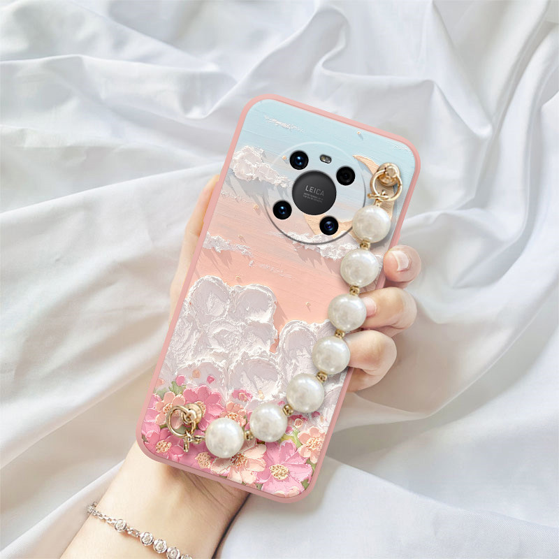 Cloud Upper Pink Pearl Handmade suitable for Huawei mate40pro mobile phone protection shell mate30 oil painting 20 liquid p40 new product p40pro p30 p30 creative p20