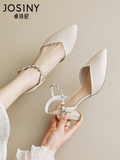 卓诗尼凉鞋女夏包头粗跟2025年夏季新款时装鞋子罗马尖头高跟单鞋