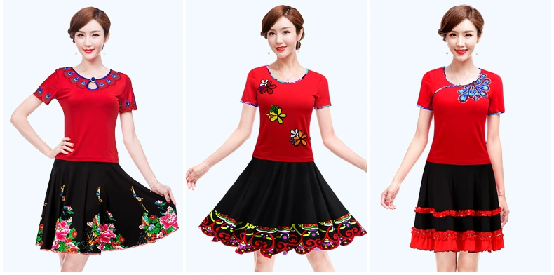 Slim 2019 Summer Square Dance Dance Trang phục mới Set Nữ dành cho người lớn Modal Tay áo ngắn Dance Dance Dress Váy - Khiêu vũ / Thể dục nhịp điệu / Thể dục dụng cụ