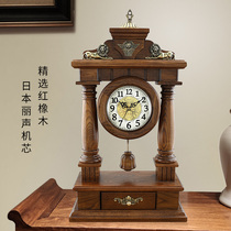 Living room European-style table clock Solid wood clock Li Sheng Antique table clock Large clock Creative pendulum clock Quartz sitting clock pendulum piece