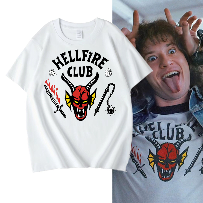 Stranger Things Merchandise Same Style Short-Sleeve T-Shirt Hellfire Club Collaboration Long-Sleeve Shirt Same Style Cosplay Clothes Summer
