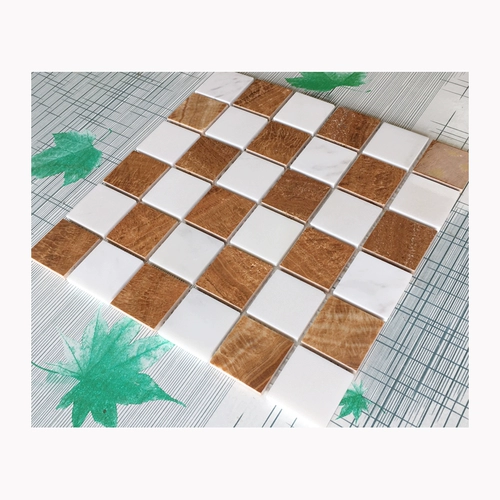 Клетчатая каменная мозаичная наклейка натуральная мраморная леса из дерева желтый ретро -арт -кирпичный кирпичный туалетный туалет