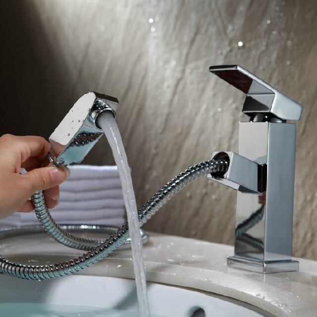 Delta All-Copper Lead-Free Basin Faucet for Washing Face and Hair, Pull-Out Hot and Cold Water Spray Faucet