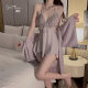 Manifengeru sexy lingerie, ice silk pajamas with pads ເຕົ້ານົມ, ລວບລວມ bow nightgown, nightgown, homewear set