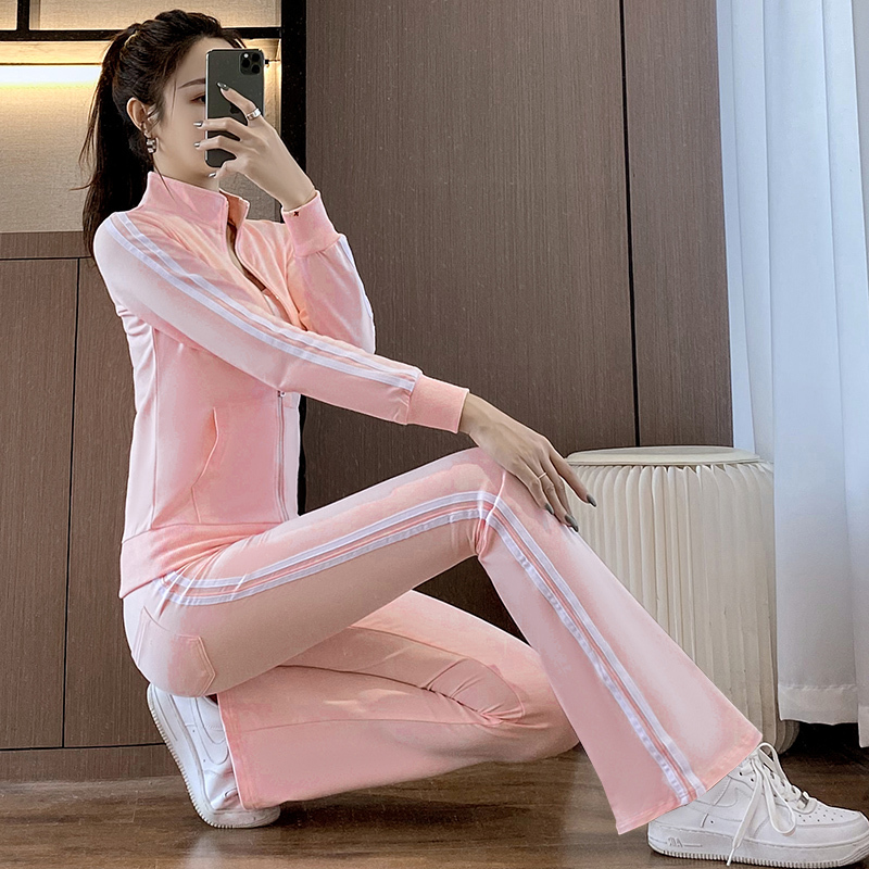 Casual Sports Suit for Women 2022 Autum New High-End Fashion Pink Slim Fit Sportswear Two-Piece Set