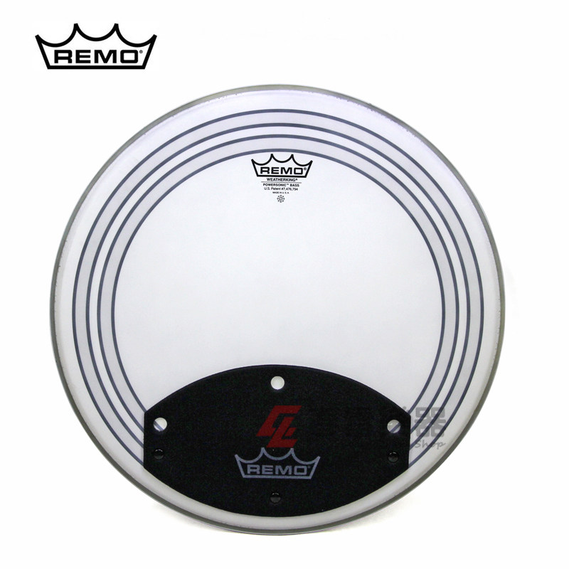 U.S.-made REMO PW-1124-00 24-inch bottom drum beat leather with electrostatic silencer