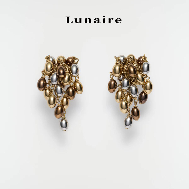 Lunaire Ouni Style Waterfall Tassel Ball Earrings for Women, Niche Retro High-End Feel, S925 Silver Needle Studs Lunaire Ouni Style Waterfall Tassel Ball Earrings for Women, Niche Retro High-End Feel, S925 Silver Needle Studs