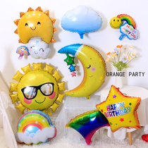 Rainbow flow Su moon smile white cloudsSun flower cartoon aluminum foil film balloon children birthday party decoration
