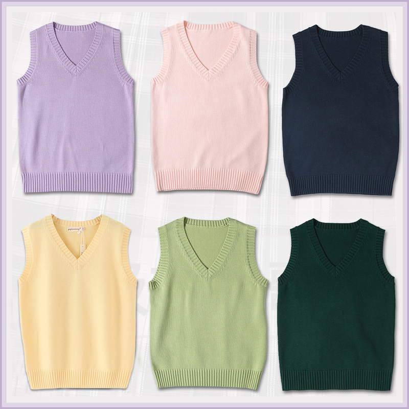 Japanese-Style Soft Girl Basic Solid Color Versatile Cute Jk Uniform School Sweater Knitted Vest Women's Vest Knitwear Japanese-Style Soft Girl Basic Solid Color Versatile Cute Jk Uniform School Sweater Knitted Vest Women's Vest Knitwear