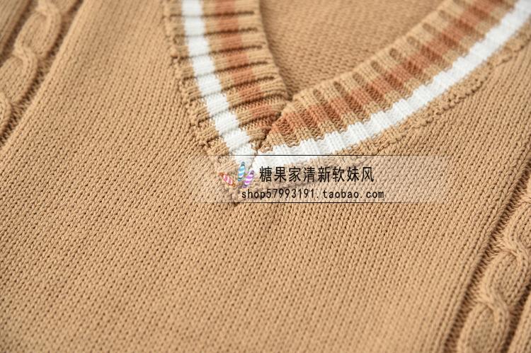 Mùa đông V-cổ sữa cà phê đại học Anh vest Nhật Bản đồng phục đan len là áo len mỏng học sinh nữ áo kiểu nữ hàn quốc cao cấp