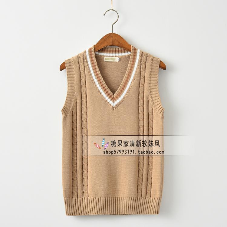 Mùa đông V-cổ sữa cà phê đại học Anh vest Nhật Bản đồng phục đan len là áo len mỏng học sinh nữ áo kiểu nữ hàn quốc cao cấp