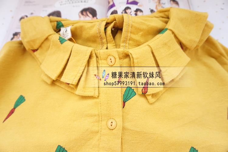 Nhật Bản trẻ con mềm mại cà rốt in đôi lá sen búp bê cổ áo thắt nơ áo sơ mi áo sơ mi trắng nữ đi học