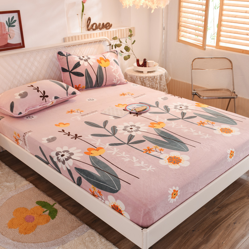 Coral velvet bed sheet single thickened autumn and winter flannel Falai warm non-slip fixed bed pad protective cover bed cover