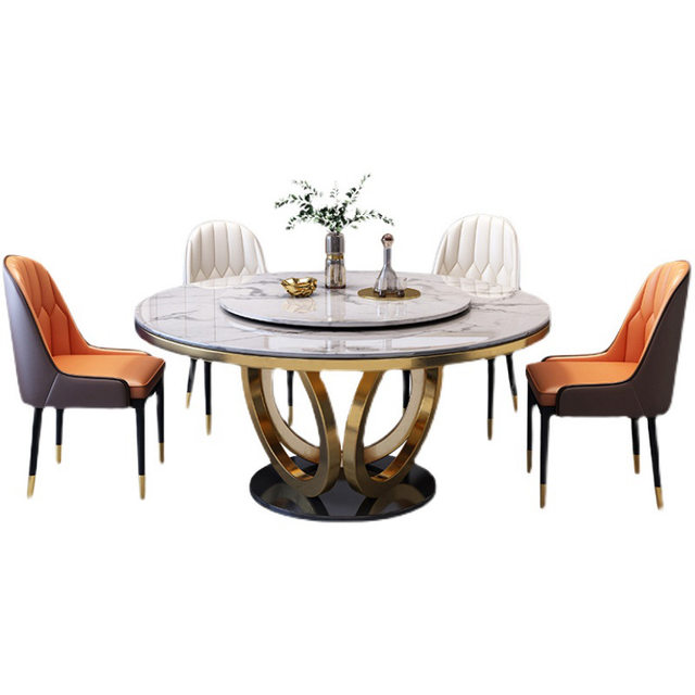 ຕາຕະລາງ dining marble ຫລູຫລາອ່ອນແລະເກົ້າອີ້ປະສົມປະສານທີ່ທັນສະໄຫມເຮືອນອາພາດເມັນຂະຫນາດນ້ອຍ slate table round dining table