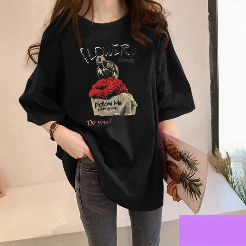 Black Short-Sleeve T-Shirt for Women, Summer 2026 New Style, Cropped, European Style, Pure Cotton, Oversized Loose Fit